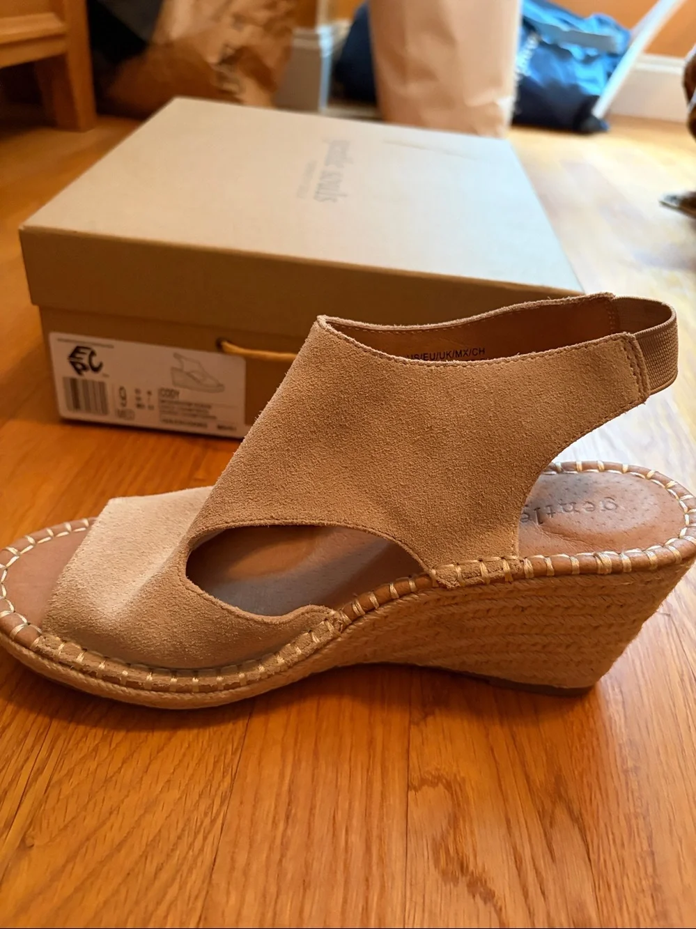 gentle souls Mushroom Suede Open-Toe Slingback Wedge Sandals